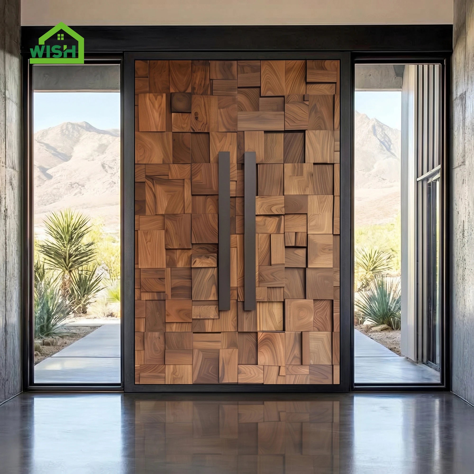 Luxury Flat Pivot Solid Wood Entry Door Sidelight Walnut Cherry Design for Interior Minimalist Anti-Theft for Residential Houses