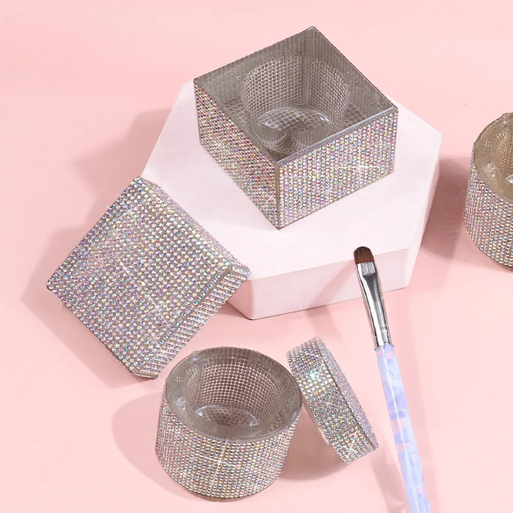 New Diamond Octagonal Nail Washing Brush Cup Nail Crystal Cup With Diamond Glass Brush Wash Cup Nail Dappen Dish