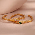 Irregular Square Zircon Cuff Bangle Gold Plated Waterproof Stainless Steel Jewelry Fashion Pulseras Y Brazaletes