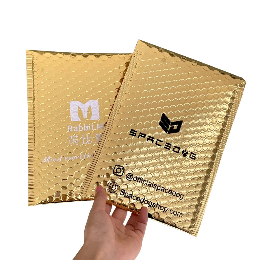 Custom Designer Gold Shipping Envelopes Mailing Bags Self Seal Adhesive Padded Packaging Poly Bubble Mailers