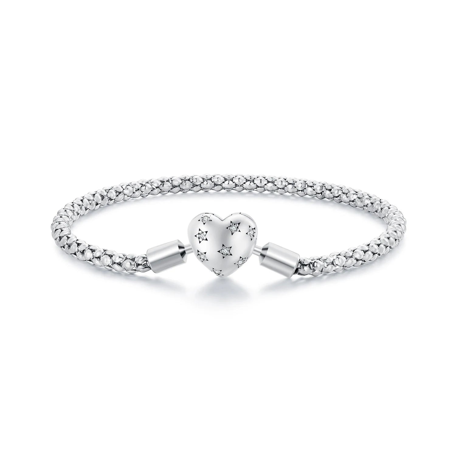 925 Sterling Silver Heart Star Basic Bangle Bracelet for DIY Charm Beads Snake Chain Shiny CZ Link Jewelry Wholesale BSB135