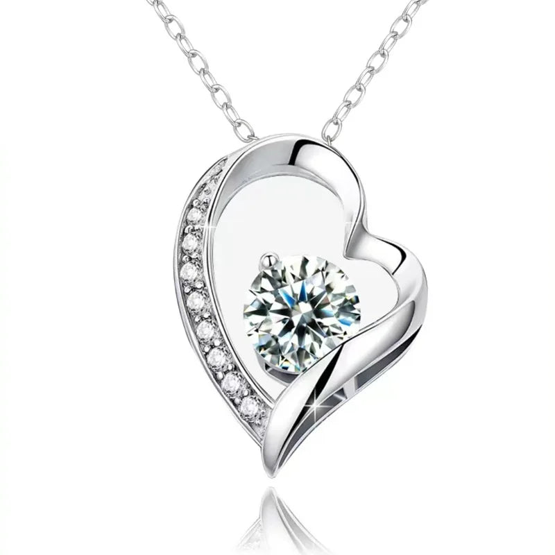 Fashion Women Zircon Heart Pendant Necklace Brass Valentine's Day Lovers Festive Girl Mama Gift Wholesale