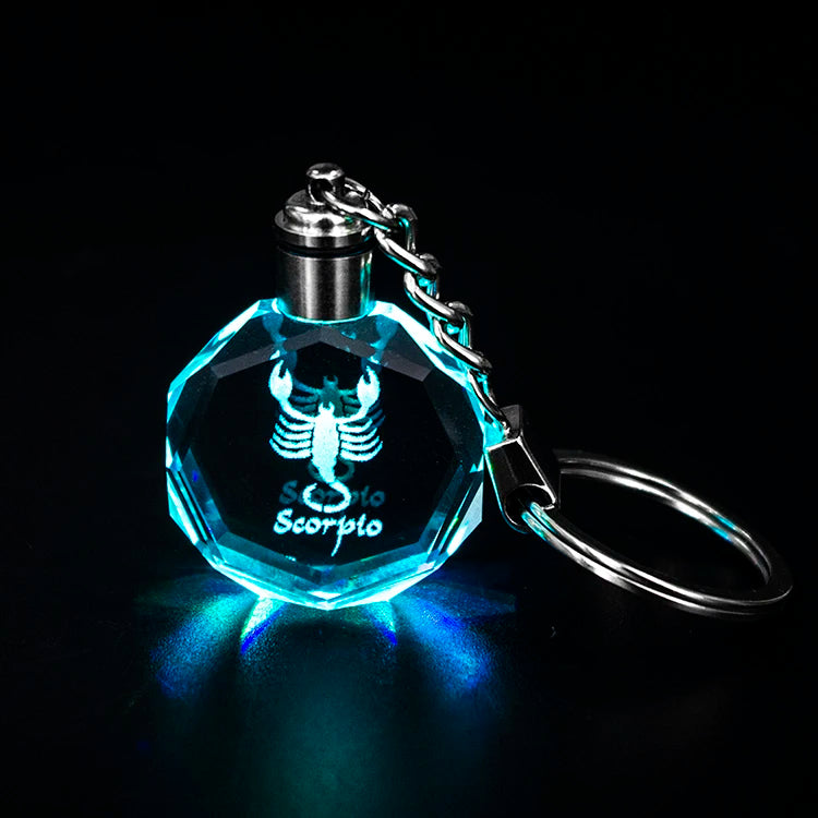 Factory Wholesale the Twelve Zodiac Signs Led Crystal Keychains Custom New Design Crystal Glass Keychain