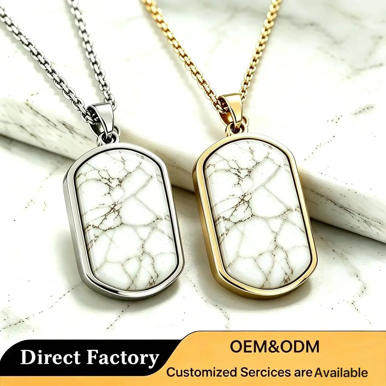Custom Men's 316L Surgical Stainless Steel Natural Howlite Dog Pendant Necklace Unisex Healing Crystal OEM ODM Factory Wholesale