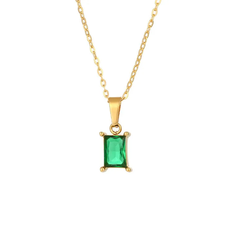18K Gold Plated Stainless Steel Necklace Colorful Square Zircon Pendant Engagement Anniversary Wedding Party Gift Fashionable