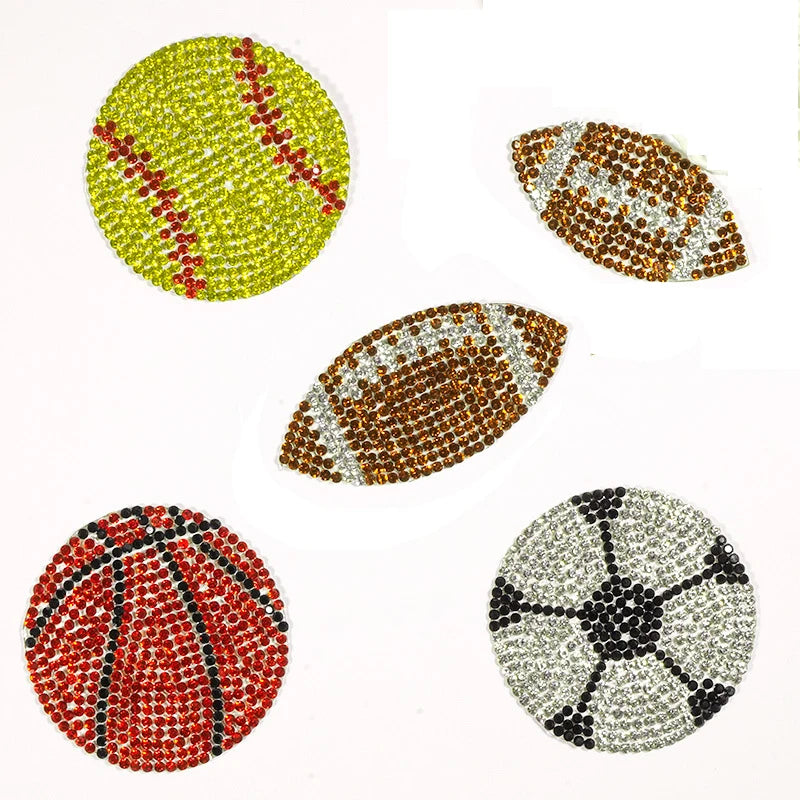 New Design Football Basketball Baseball Rugby Rhinestone Iron-on Applique Patches (Nonwoven Felt Handmade) for Clothing Bags