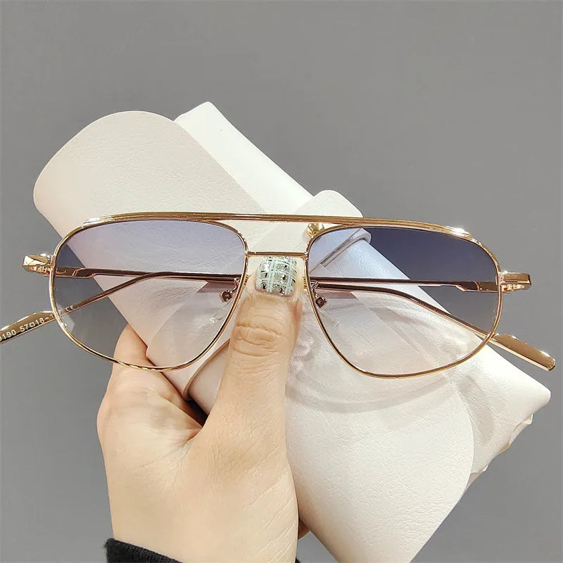 UNOC 2022 Retro Square Metal Sunglasses for Men and Women Fashion New Design Double Bridge Sunglasses