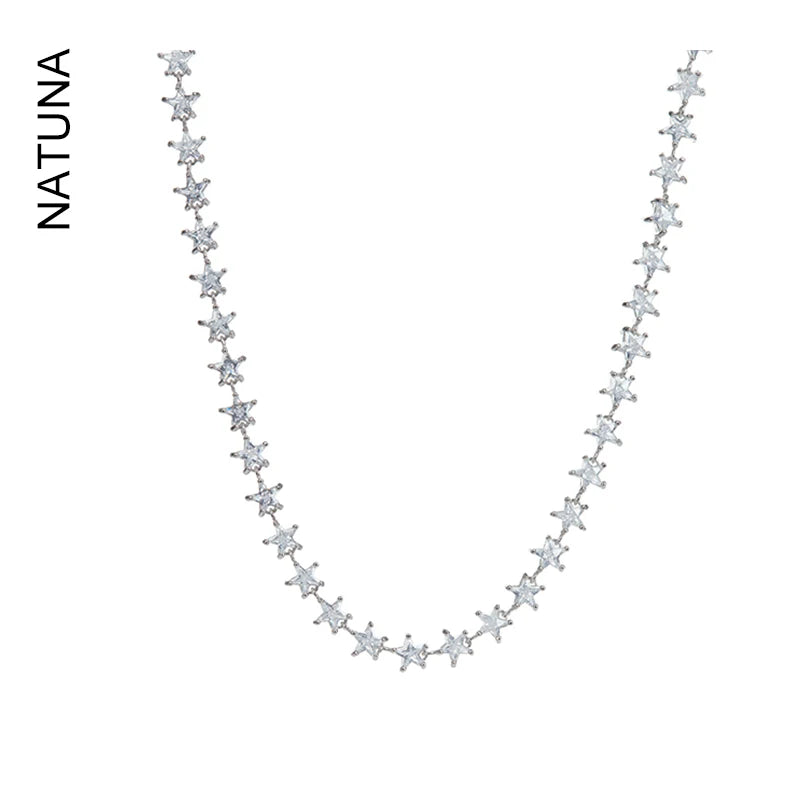 925 Sterling Silver Starry Necklace Collar En Plata NATUNA Fashion Jewelry Collar Para Mujer 2023 Star Clavicle Chain Choker