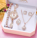 Luxury Quartz Watch Jewelry Set Fashion Women Crystal Rhinestone Watches Bracelet Earring Necklace Set