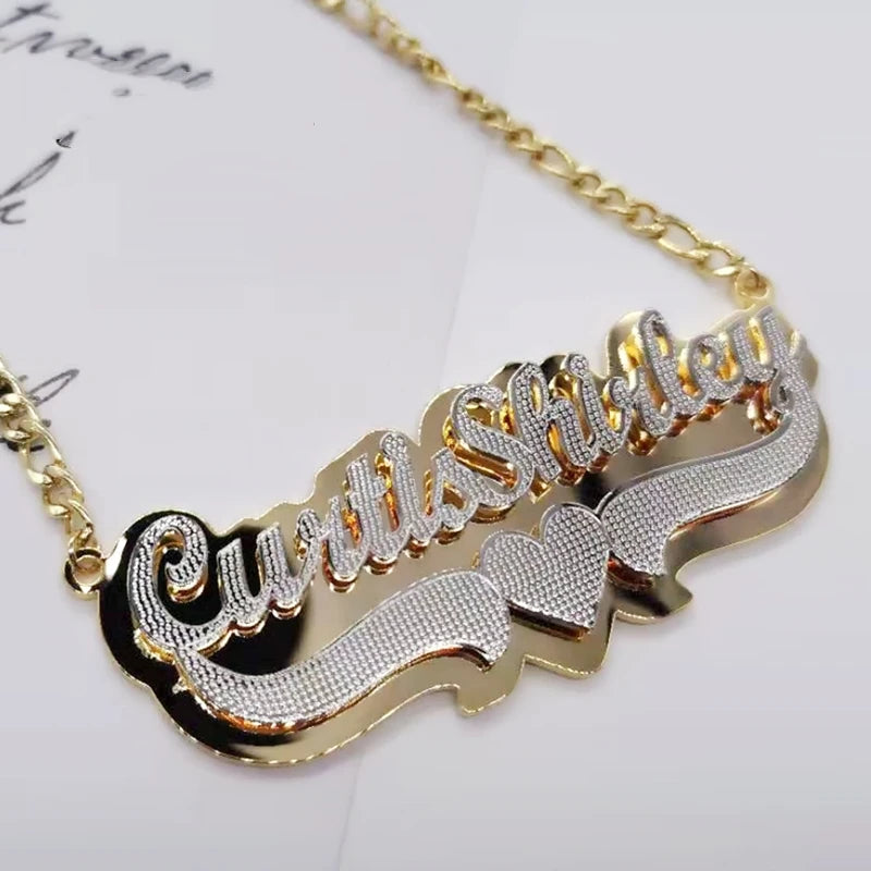 Qiuhan OEM Collier Acier Inoxydable Bijoux Stainless Steel Corroded Double Layer Custom Two Color Name Necklace