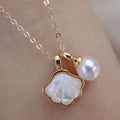 Handcarved Natural Pearl Jewelry Shell 6-7mm Round Freshwater Akoya Pearl Pendant Necklace Women's Fashion Pearl Jewelry