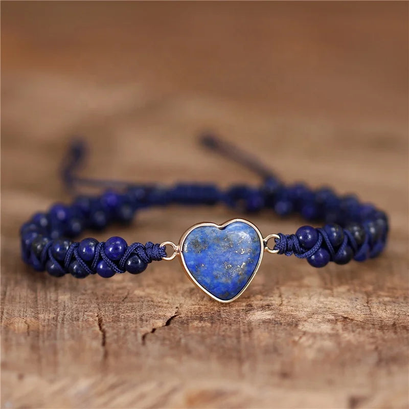 Boho Lapis Lazuli Heart Charm Bracelets String Braided Macrame Beads Bracelet Yoga Natural Stone Lover Jewelry Gift Wholesale