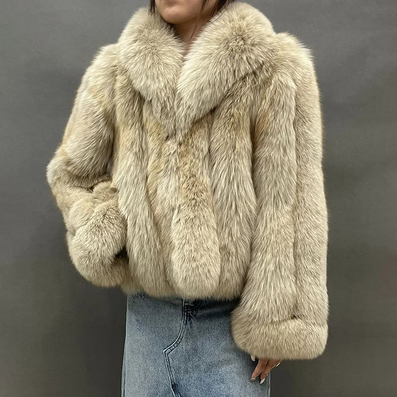 New Coming Big Fur Collar Women Luxury Fox Fur Coat Luxury Winter Fur Jackets