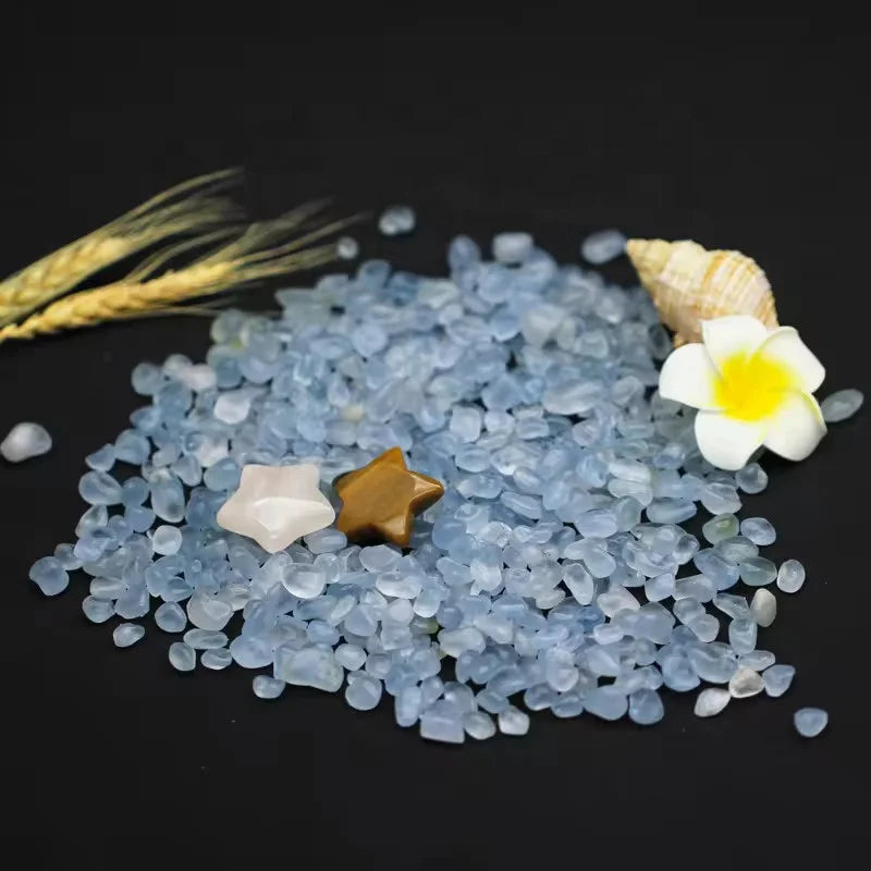 Natural Crystal Celestite Chips Gravels Polished and Raw for Jewelry Making-DIY Healing Tumbled Stones Mascot Technique