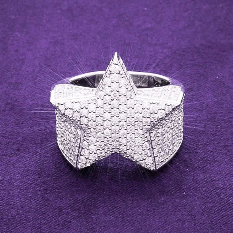 2024 Hip Hop Fine Jewelry Passd Diamond Tester 925 Sterling Silver Iced Out VVS Moissanite Cluster Star Ring for Men Women