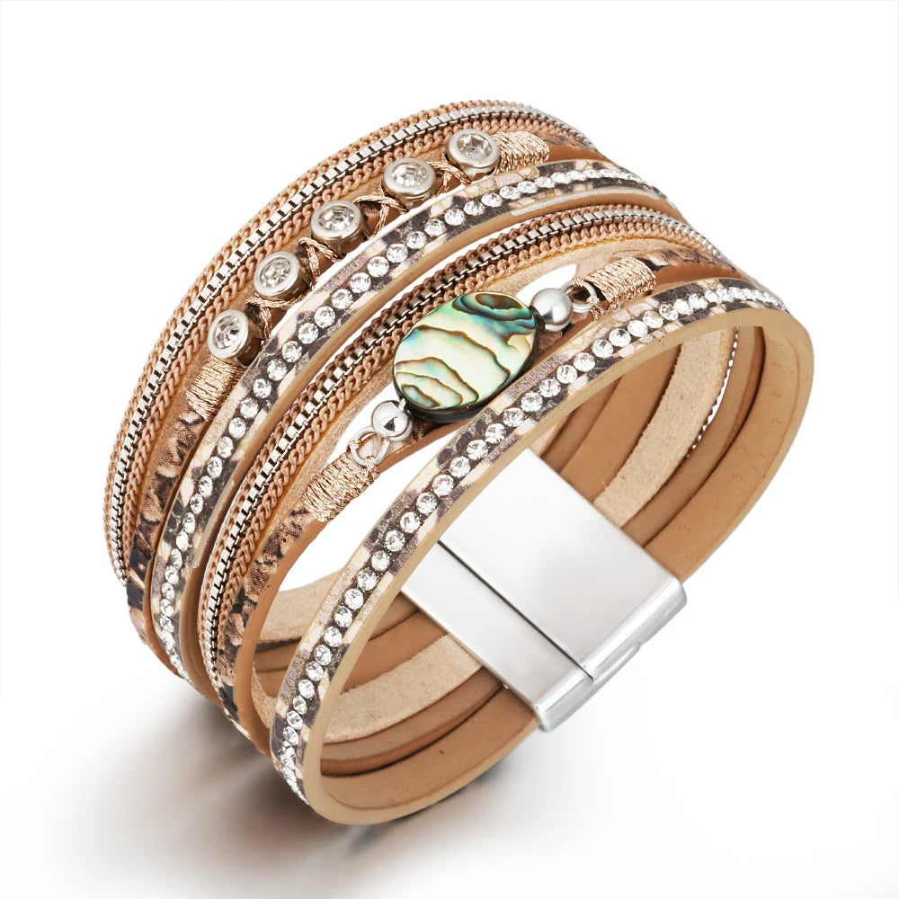 Boho Multilayer Bracelet Braided Zircon Natural Crystal Accessories Leather Diamond Bracelet Charm for Wome 2022