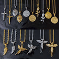 London Hot Women Men Travel Compass Necklace PVD Gold Plated Lion Medusa Crucifix Cross Jewelry Silver Cupid Angel Wing Necklace