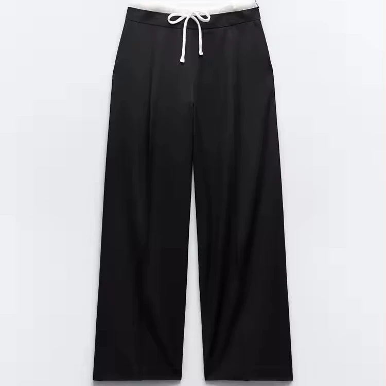 Women's Double Waist Wide Leg Pants  Adjustable High Elastic Waistband Front Darts Back False Welt Pocket Stylish Design