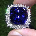 CAOSHI Large Vintage Square Cut Blue Sapphire Gemstone Crystal Silver Plated Ring Shiny Zircon CZ Engagement Wedding Brass Rings