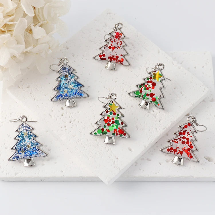 Colorful Christmas Holiday Accessories Shiny Glitter Christmas Tree Earrings Drop Dangle Earring Party Jewelry Festival Decor