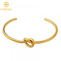 Minimalist Women Twisted Knotted Heart Open Bangle 18K Gold Plated Stainless Steel Bracelet Cuff