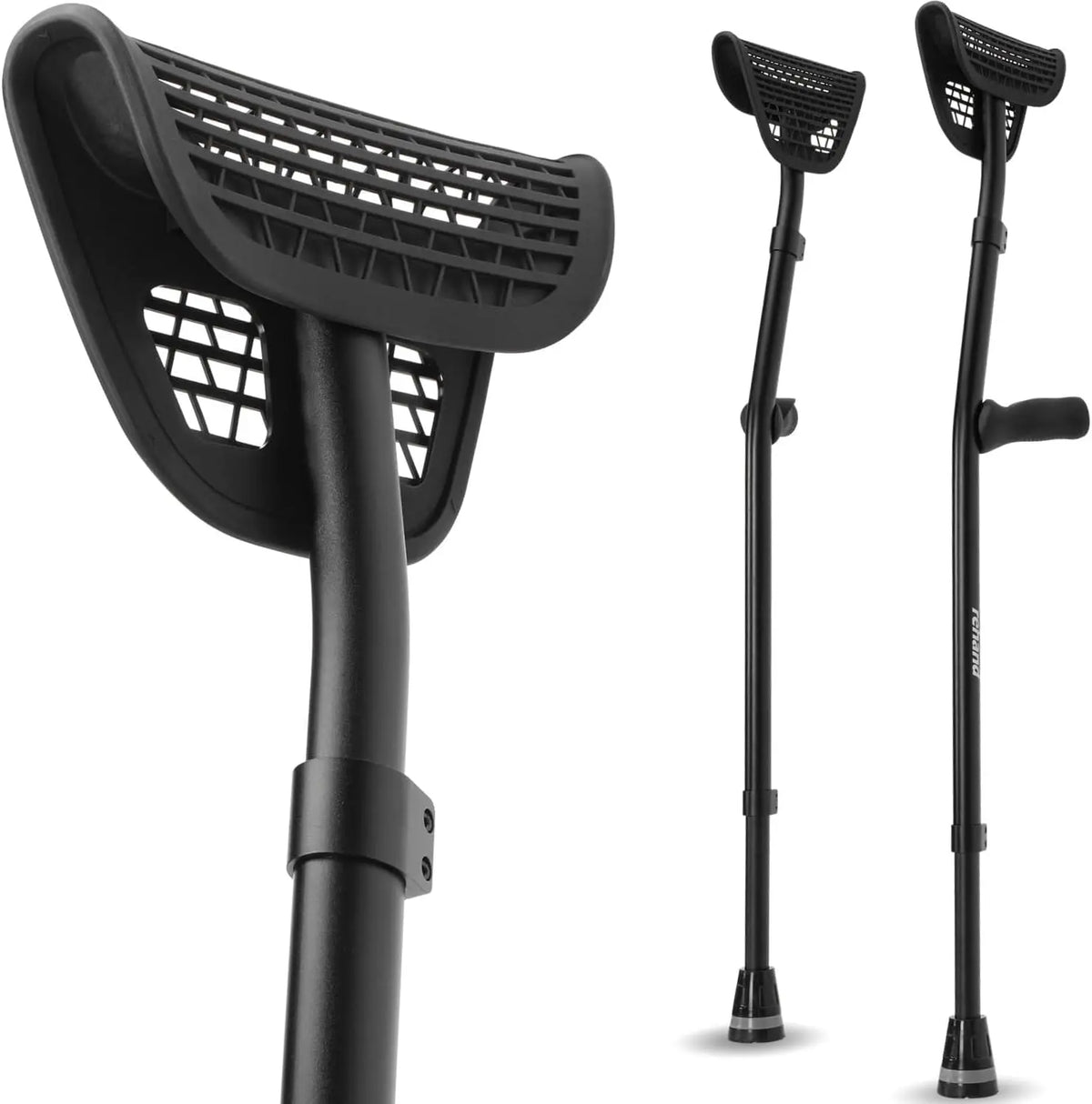 Rehand Aluminum Alloy Comfortable Underarm Cane Medical Adjustable Axillary Cane for Disabled Black Class I