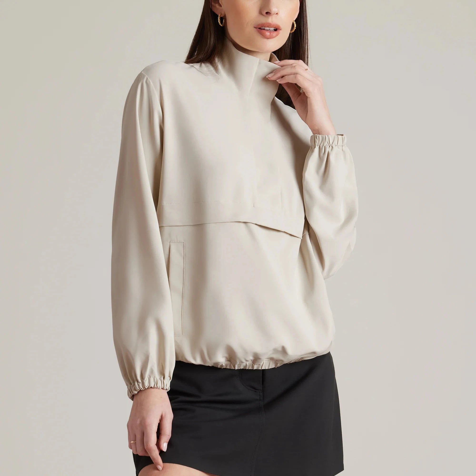 Premium Women's Performance Stand Collar Pullover Jackets Half Zip Jackets With Fonrt Kangaroo Pockets