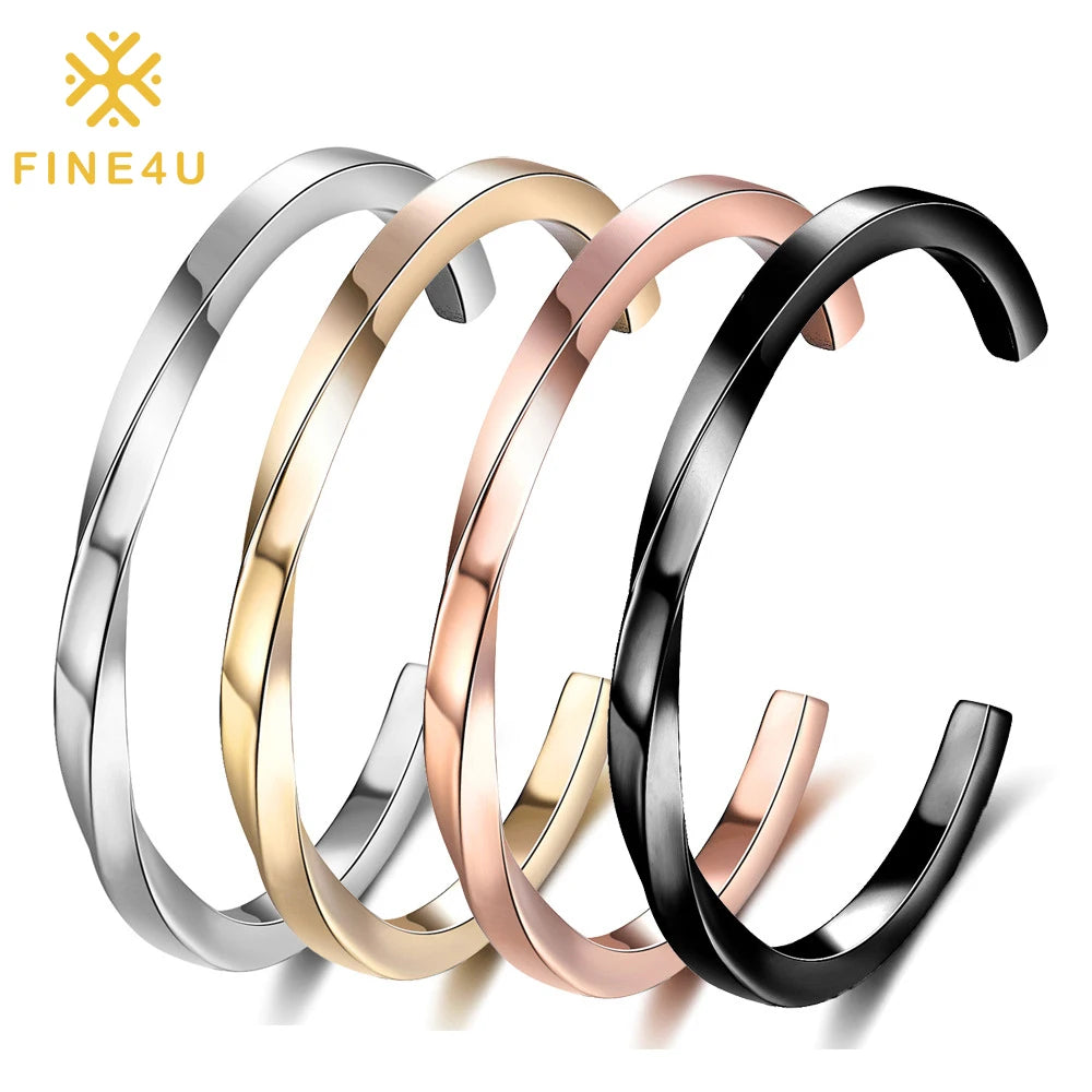Couple Gifts Customized Fashion Jewelry Stainless Steel Gold Plated Twist Open Cuff Bracelet Hot Sale Bangle