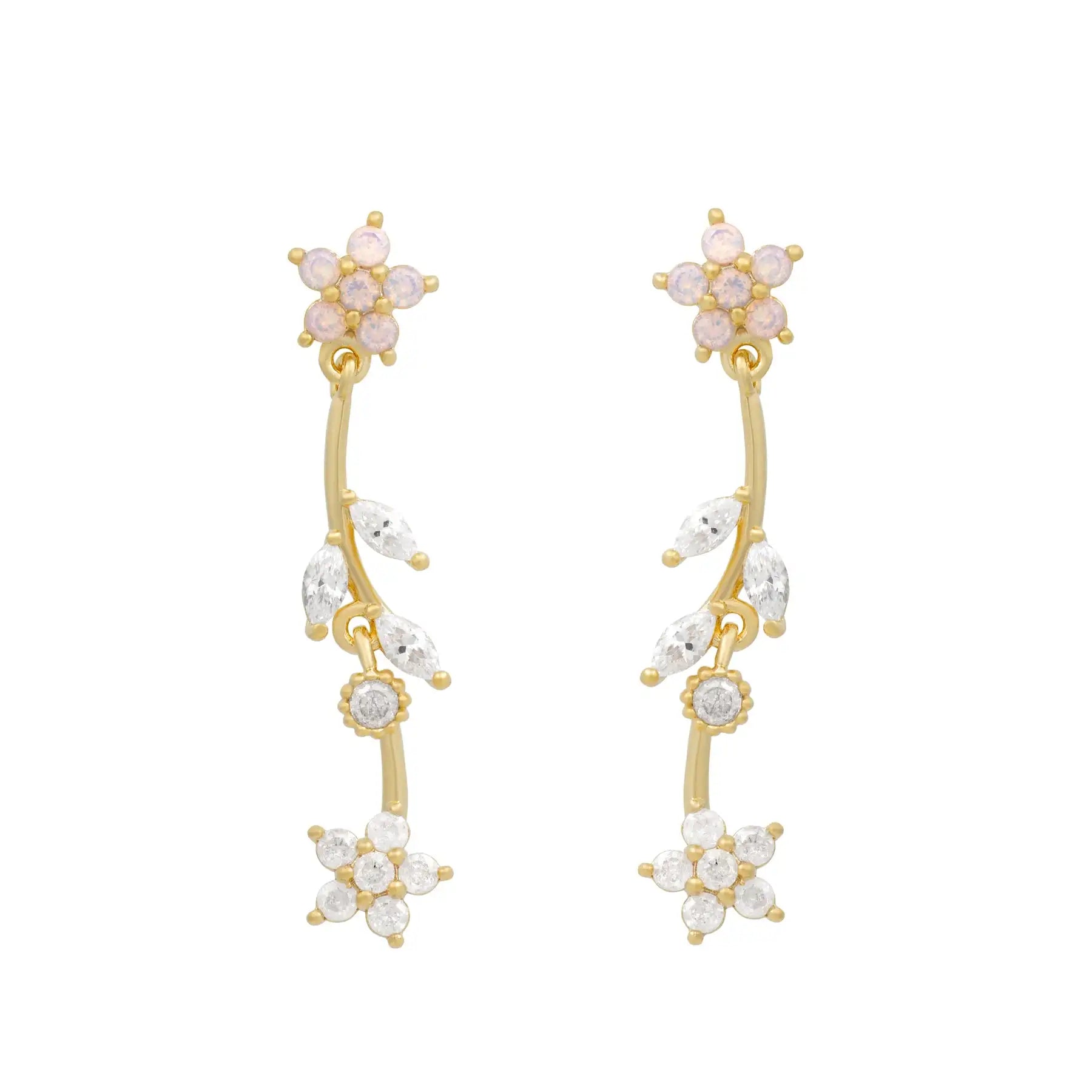 ZUOLA Wholesale 18K Gold Plated Eco-friendly Brass Elegant Custom Floral Willow Zircon Stud Earrings Korean Trendy Style Daily