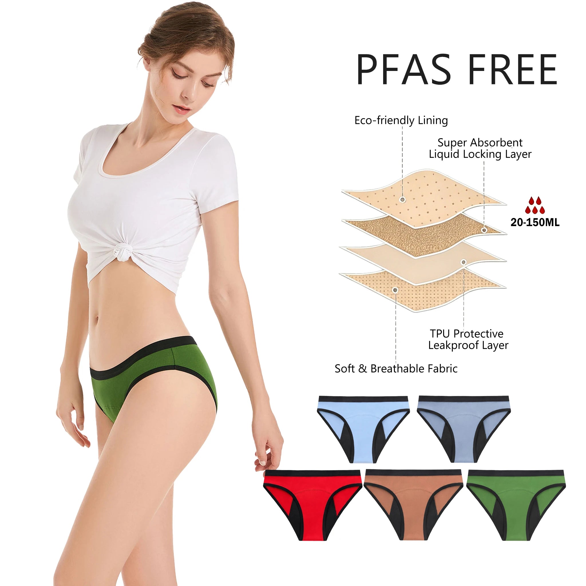 Shanhao OEM Girls Organic Cotton Low-Rise Bikini Panty PFAS-free Leakproof Menstrual Panties Period Underwear Women