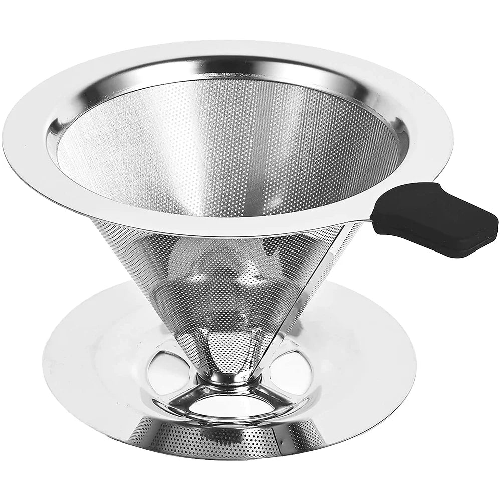Customized 304 Stainless Steel Drip  Head Coffee Filter Cup with Stand Mesh Strainer Coffee Filter Conical Coffee Filter