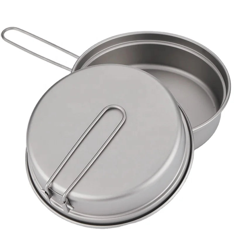 Camping Accessories Titanium Non-stick Frying Pan with Folding Handle Camping Picnic Skillet Griddle Tableware Plate Dish Bowl