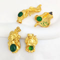 Natural Stone Buddha Charm Fan Shape Gold Plated Gemstone Chrysoprase Pendant Fish Pixiu Dragon with Green Chalcedony Pendants