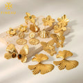 New Chunky Vintage Women Fashion Autumn Jewelry Oversized Large Gold Plated Butterfly Leaf Flower Floral Stud Earrings