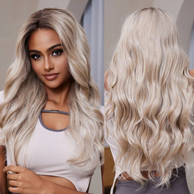 Japan Fiber 13*4 Lace Front Brown Blonde Wavy Synthetic Wigs for Black White Women Daily Party Cosplay Use Heat Resistant
