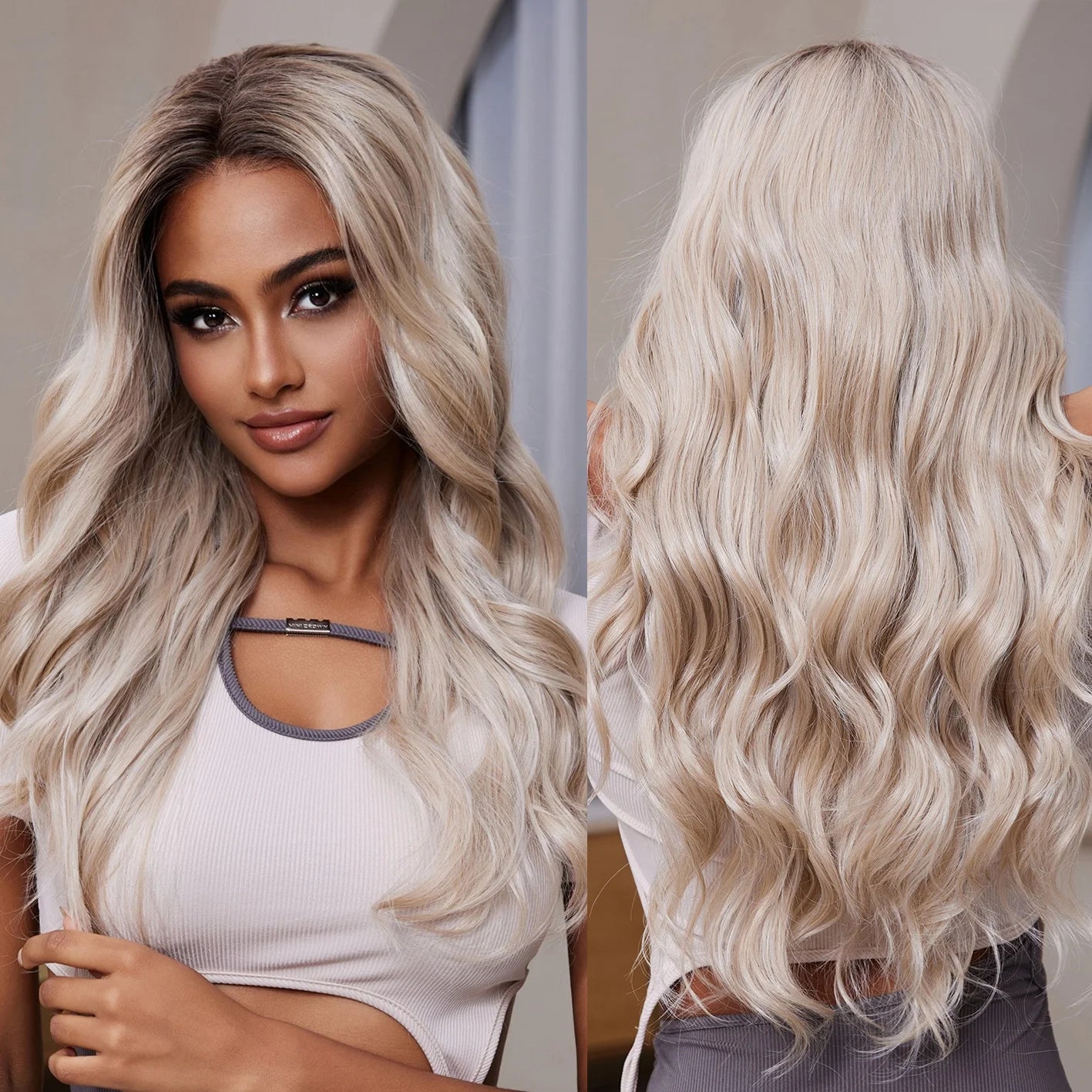 Japan Fiber 13*4 Lace Front Brown Blonde Wavy Synthetic Wigs for Black White Women Daily Party Cosplay Use Heat Resistant