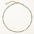 Summer Beach Natural Stones Slim Green Beads Beaded Choker Necklace with Freshwater Pearl Charm