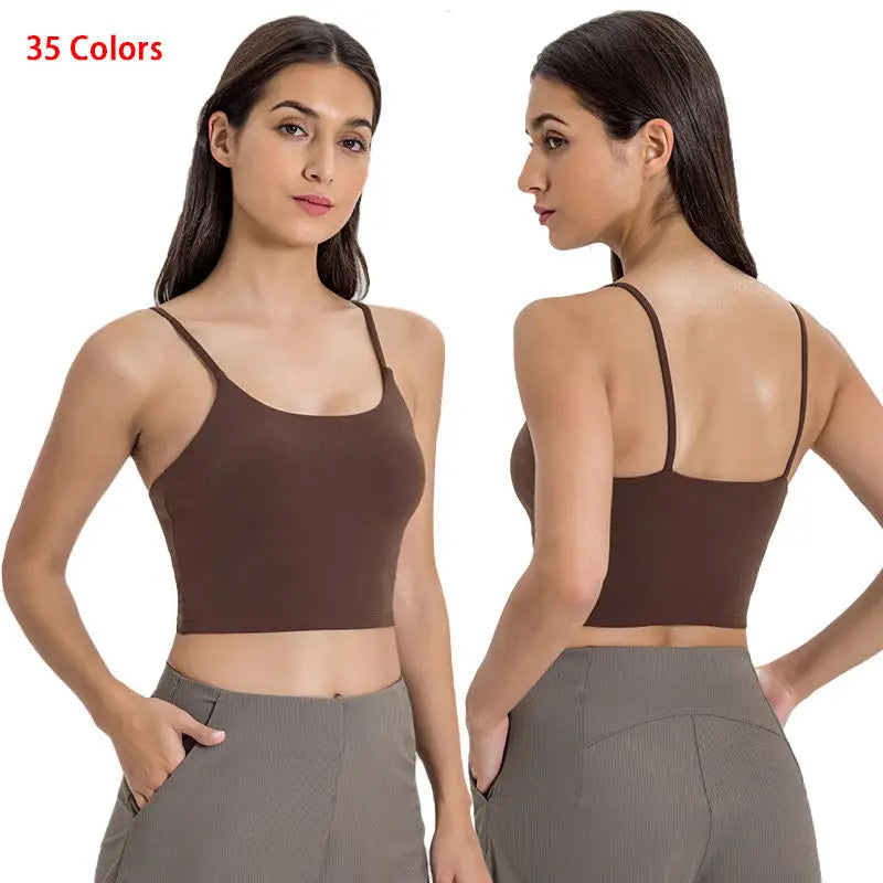 Custom Logo New Sports Yoga Top for Women Spaghetti Strap Top Back Fitness Top With Chest Pad