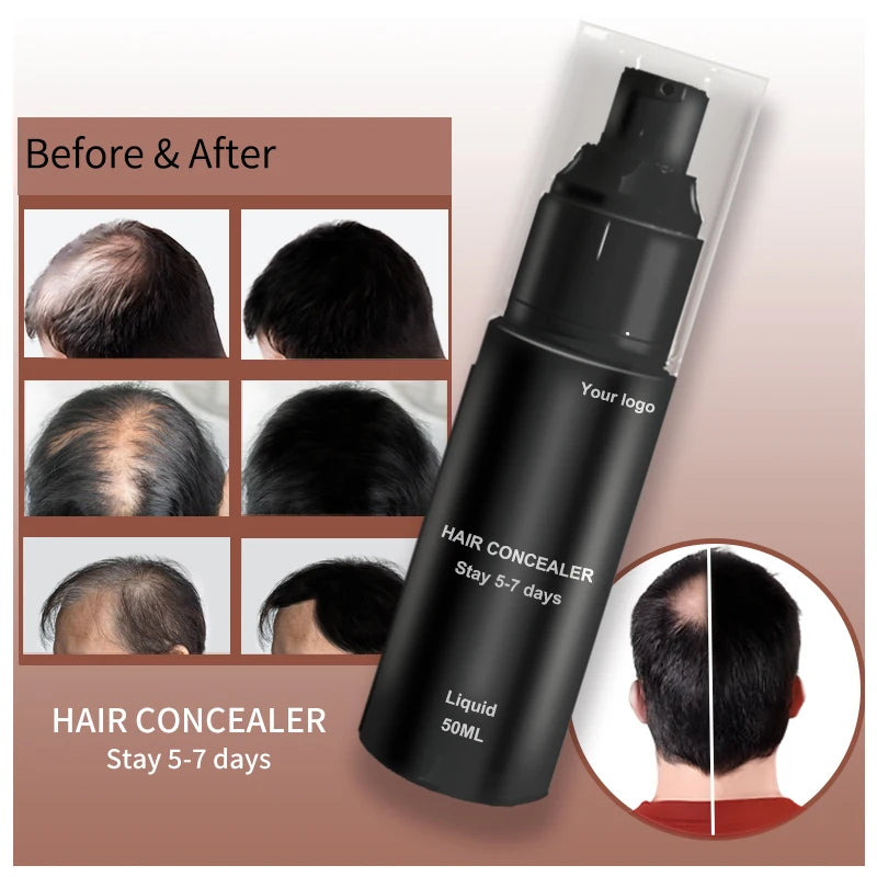 Custom 50ml Vegan Liquid Black Henna Based Cover Bald Scalp Gray Full Hair Look 5-10 Days Hair Concealer With logo Label Box
