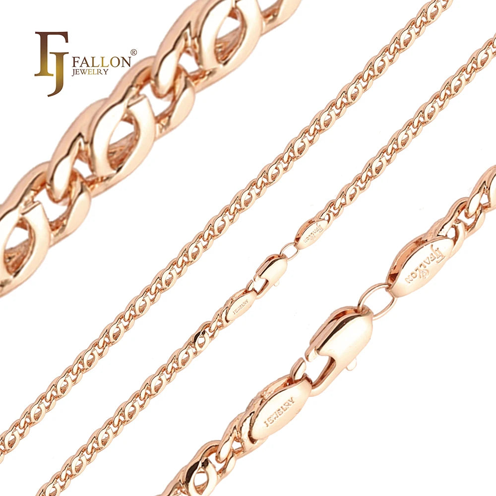 3.8mm FJ Fallon Fashion Jewelry Snail Marquise Special Link Chain Plated in Rose Gold Brass Based