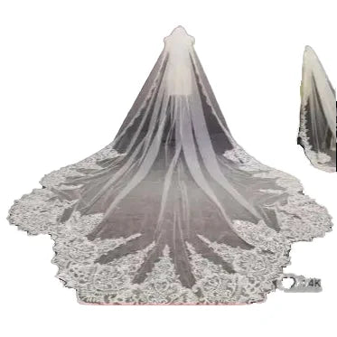S1202A 2026 Elegant White Bridal Veil New Water-Soluble Two-Layer Lace Gauze Embroidered Drag Tail Veil for Perfect Wedding