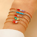 Vintage Stainless Steel Birthstone Bracelet Colored Rhinestone Bracelet Birthday Gift for Her