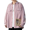 Casual Long Sleeve Collar Button Front Print Flower  Collared Cord Corduroy Shirt for Men