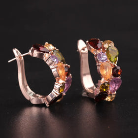 Personality Luxury Trendy Rose Gold Earrings Colorful Crystal Zircon Women's Popular Stud Earrings Engagement Gifts Jewelry