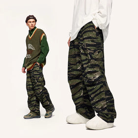 QUICKSHOW Canvas Tiger Camo Cargo Pants Baggy Streetwear Men Trousers Cargo Pants Men