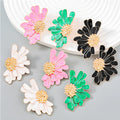 Korean Fashion Oil-Dripping Flower Stud Earrings Pink Green Color Alloy Jewelry Gold Plating Drop for Party Anniversary Gift