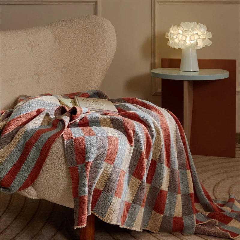 Cotton Knitted Blanket Geometric Pattern Sofa Cover  Custom Travel Jacquard  Logo Decorative Style  PXSJ for Sofa