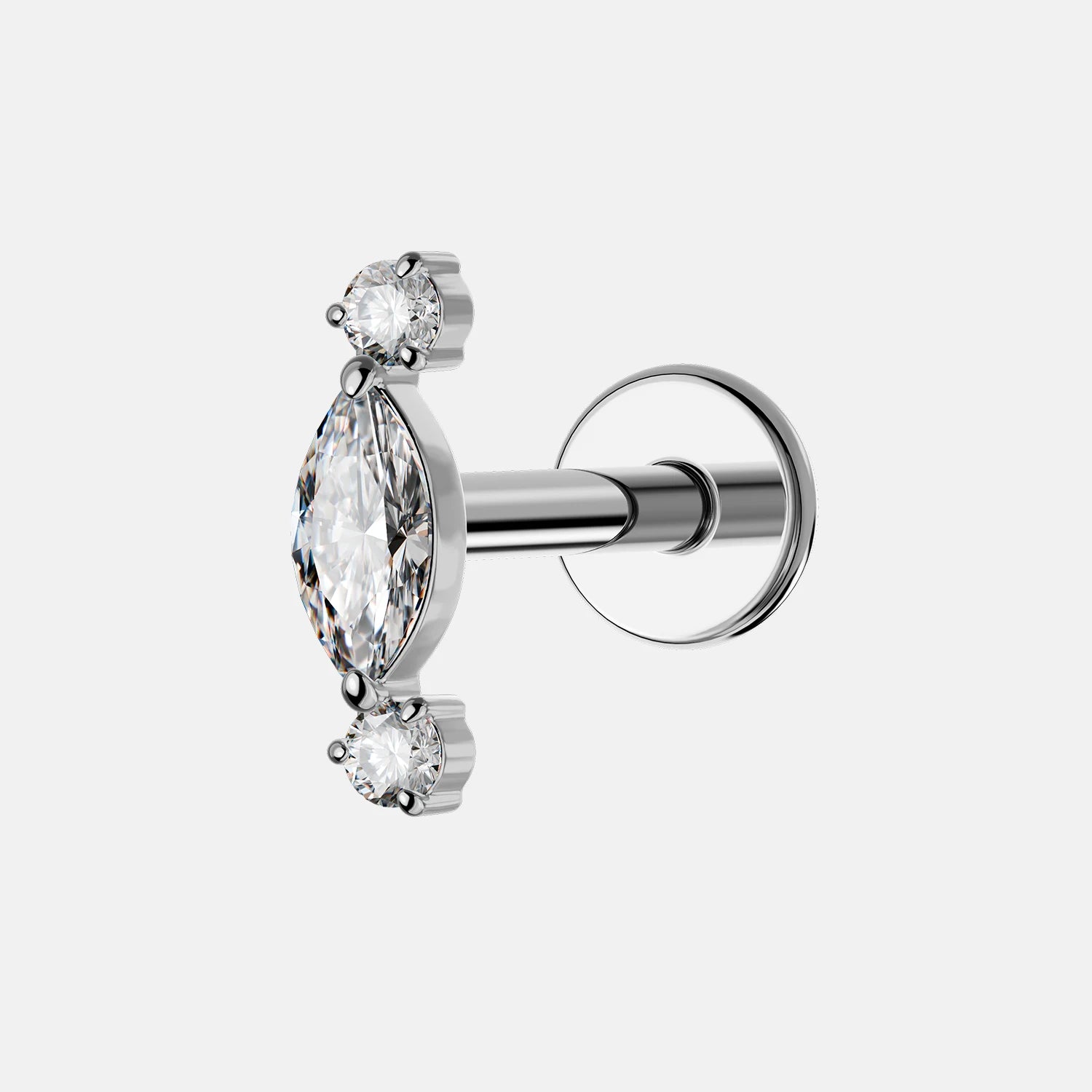 TOPOSH Minimalist Cluster Earrings Three Bezel Setting Labret Internal Thread 14K Gold Plated Zircon for Cartilage Lip Piercing