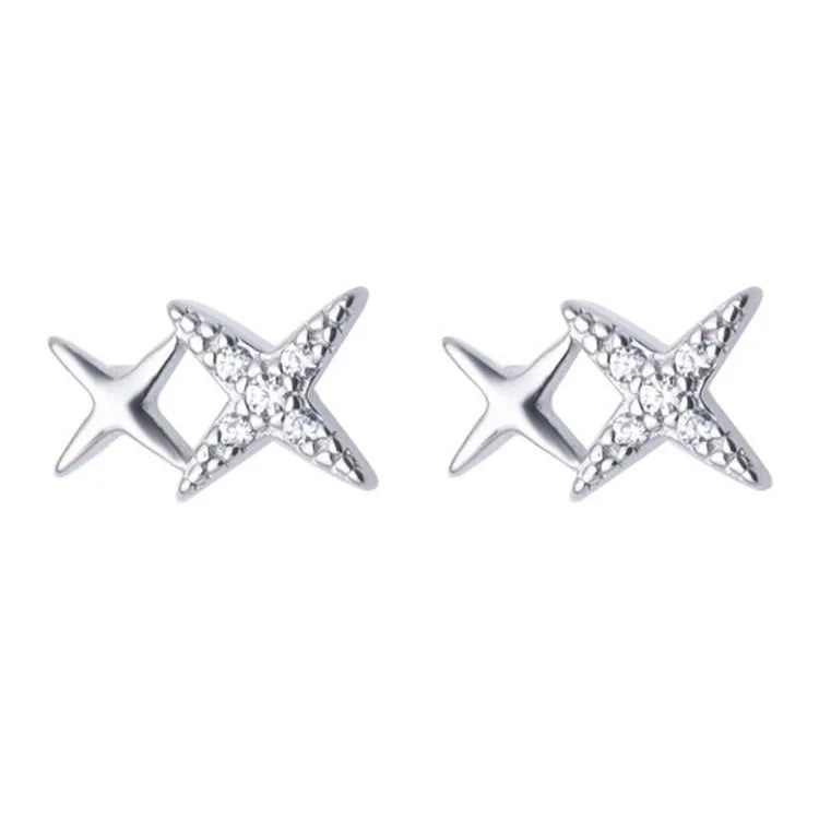 Simple Luxury 925 Sterling Silver Star Stud Earrings Lovely Zircon Fashion Jewelry for Women Cute Wedding Party Engagement Gift