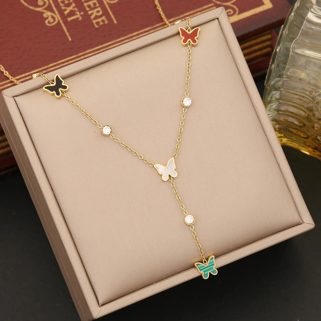 New Arrival Top Quality 3Pcs Set 18k Gold Plated Stainless Steel Fashion Butterfly Necklace Set Colors Jewelry